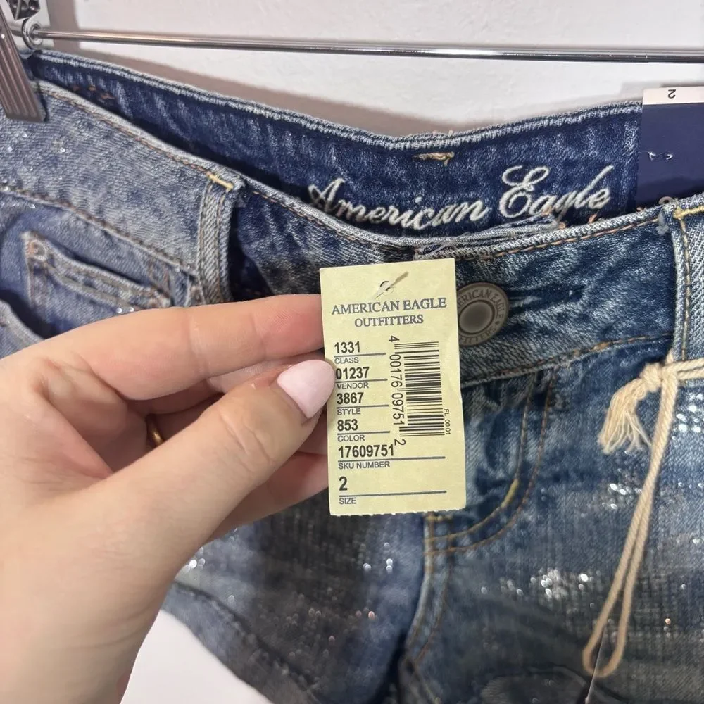 American Eagle AE 2011 NEW NWT Sparkle Shortie Denim Shorts Size 2 mini Y2K